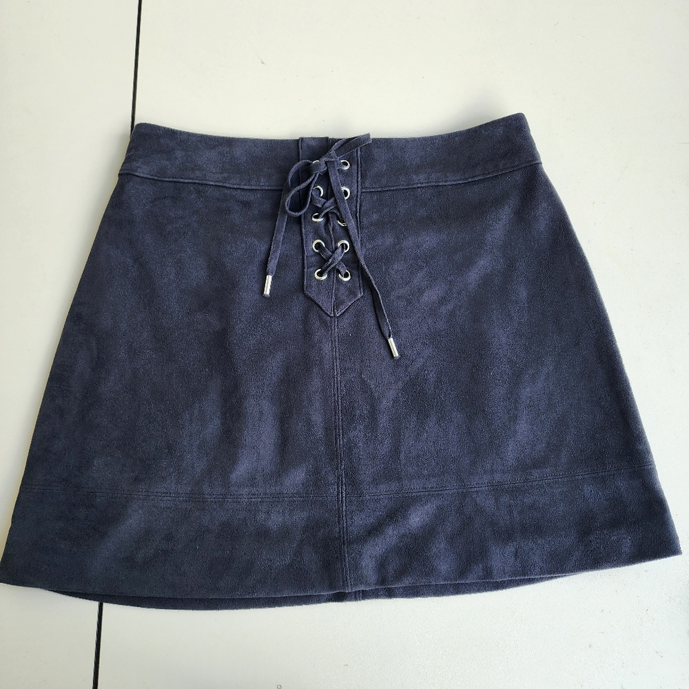 Abercrombie & Fitch Faux Suede Mini Skirt Lace Up Black Sz 2 Punk Goth Witchy